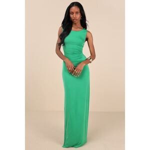 Lulus Significant Allure Green Slinky Knit Ruched Maxi Dress - Size M